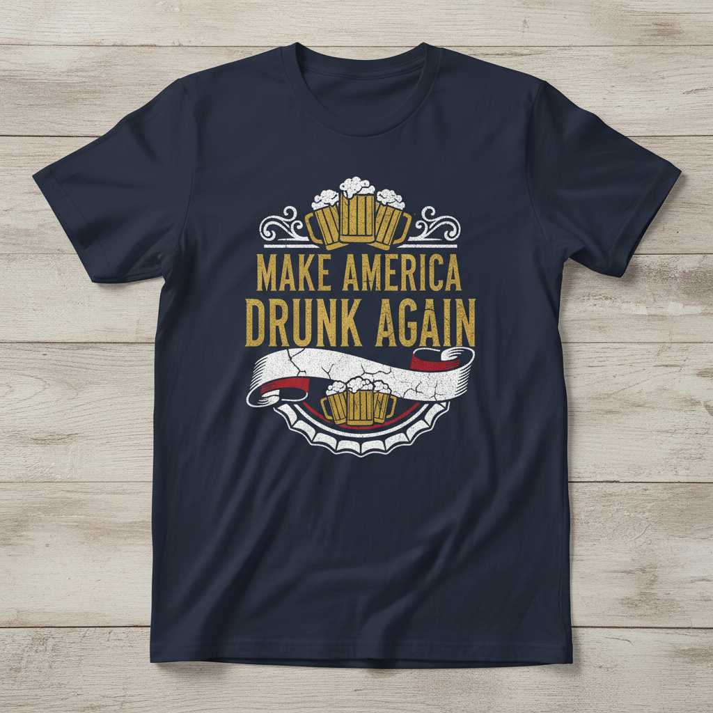 Make America Drunk Again Sarcastic Graphic T-Shirt Novelty Beer Tee Gift