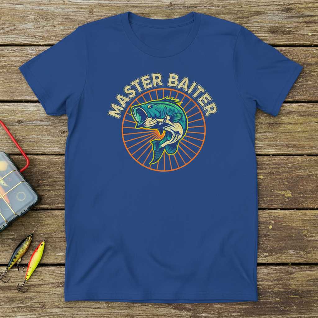 Master Baiter Vintage Bass Fishing Graphic T-Shirt Funny Fisherman Tee Gift