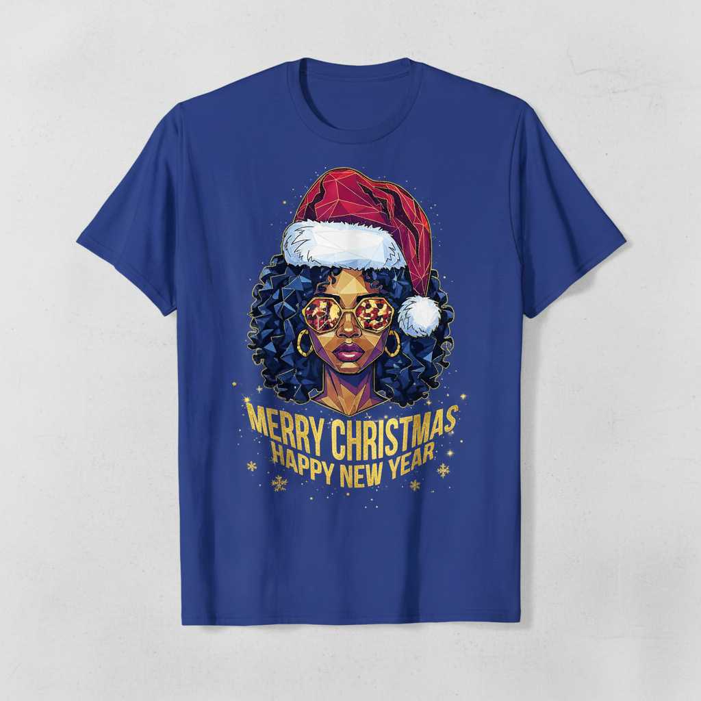 Merry Christmas Happy New Year Graphic T-Shirt Afro Culture Tee Holiday Gift