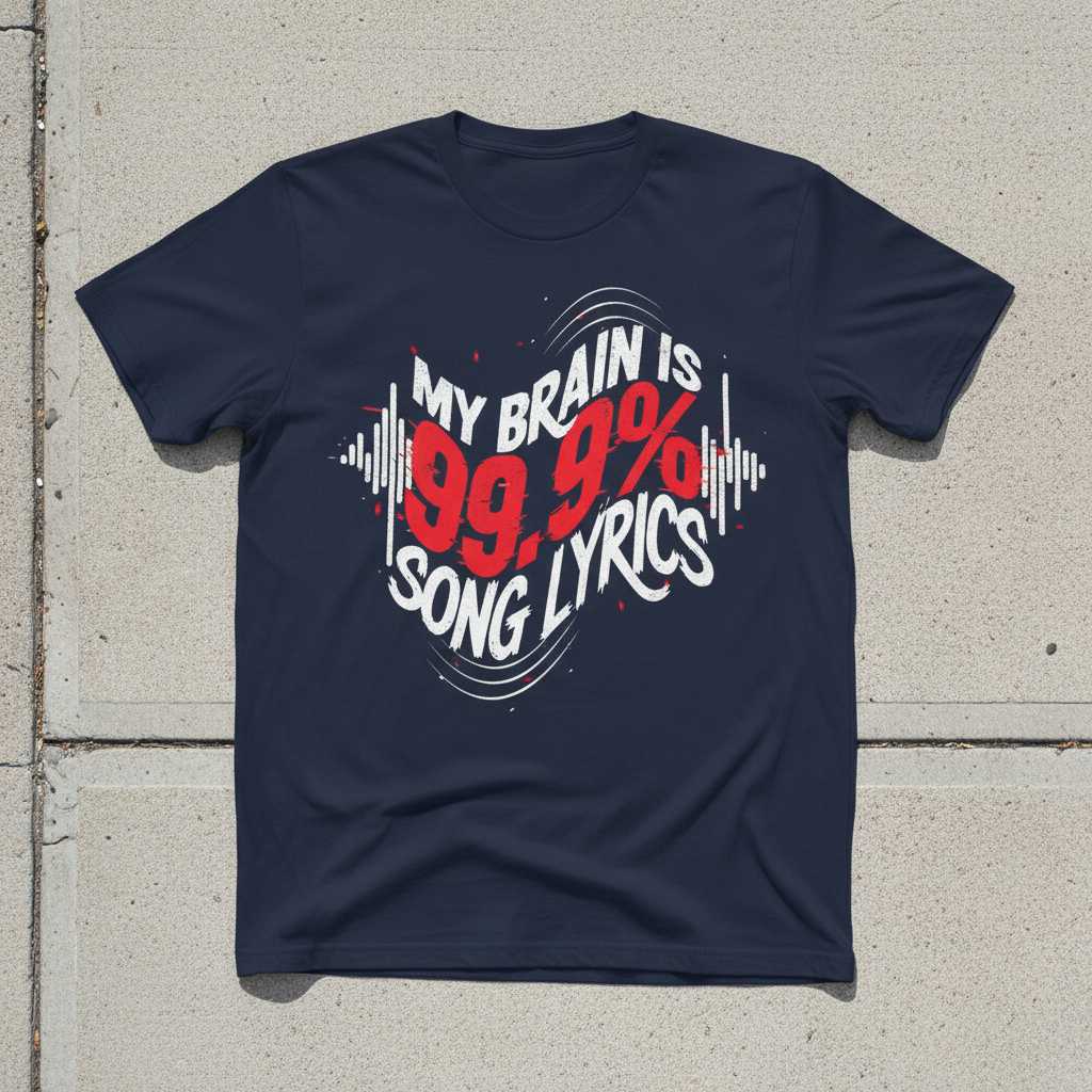 My Brain Is 99.9% Song Lyrics Graphic T-Shirt Novelty Tee Music Lover Gift