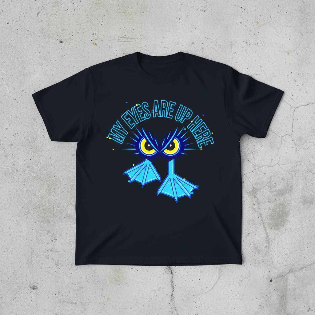 My Eyes Are Up Here Funny Duck Graphic T-Shirt Novelty Tee Gift for Bird Lovers