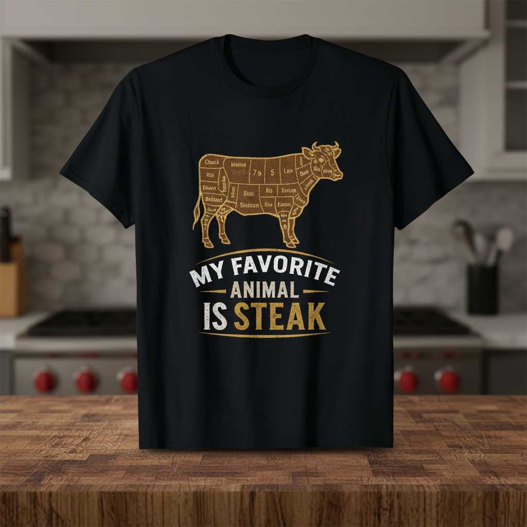 My Favorite Animal Is Steak T-Shirt BBQ Grilling Meat Lover Graphic Tee Gift