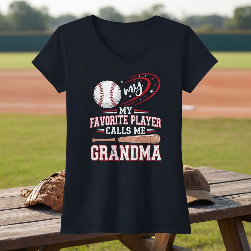 My Favorite Player Calls Me Grandma Baseball Graphic T-Shirt Tee Gift Idea