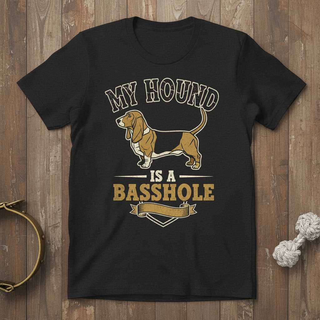 My Hound Is A Basshole Funny Basset Hound T-Shirt Graphic Tee Gift for Dog Lover