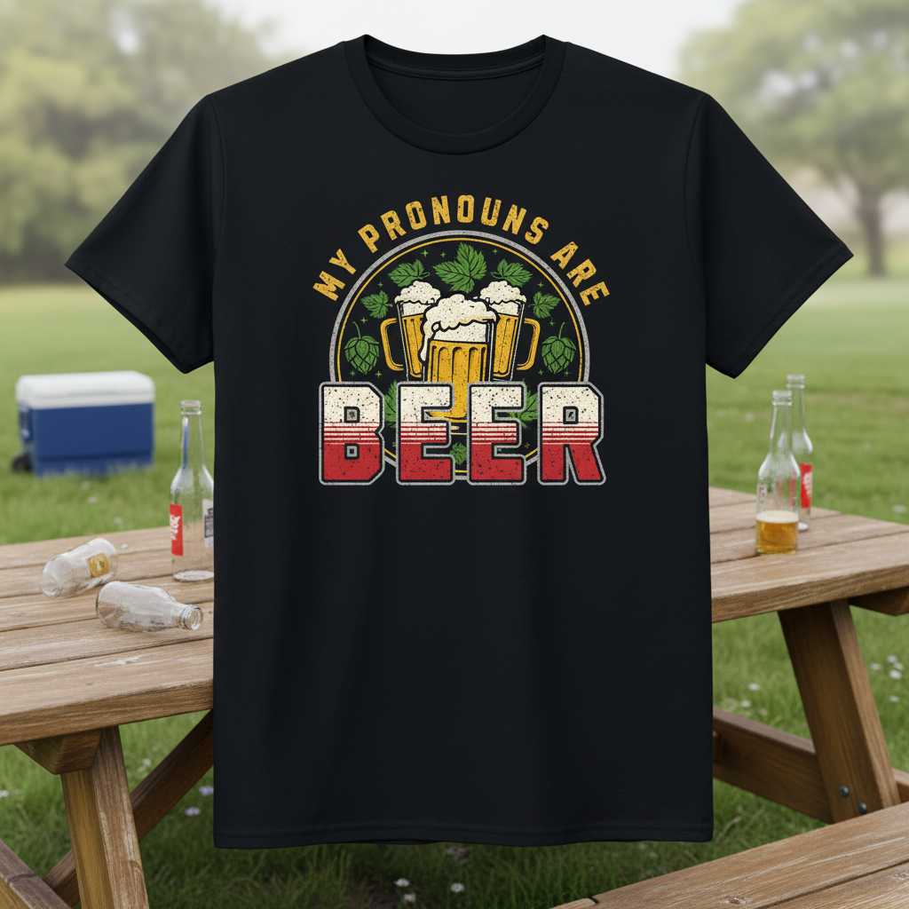 My Pronouns Are Beer Vintage Graphic T-Shirt Tee Novelty Unisex Party Outfit