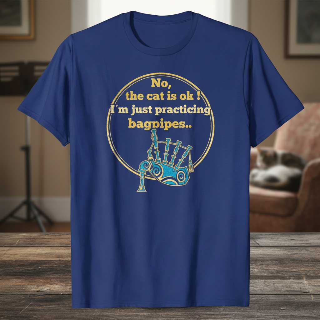 No The Cat Is Ok Im Just Practicing Bagpipes Funny T-Shirt Tee Gift for Bagpipe Fans