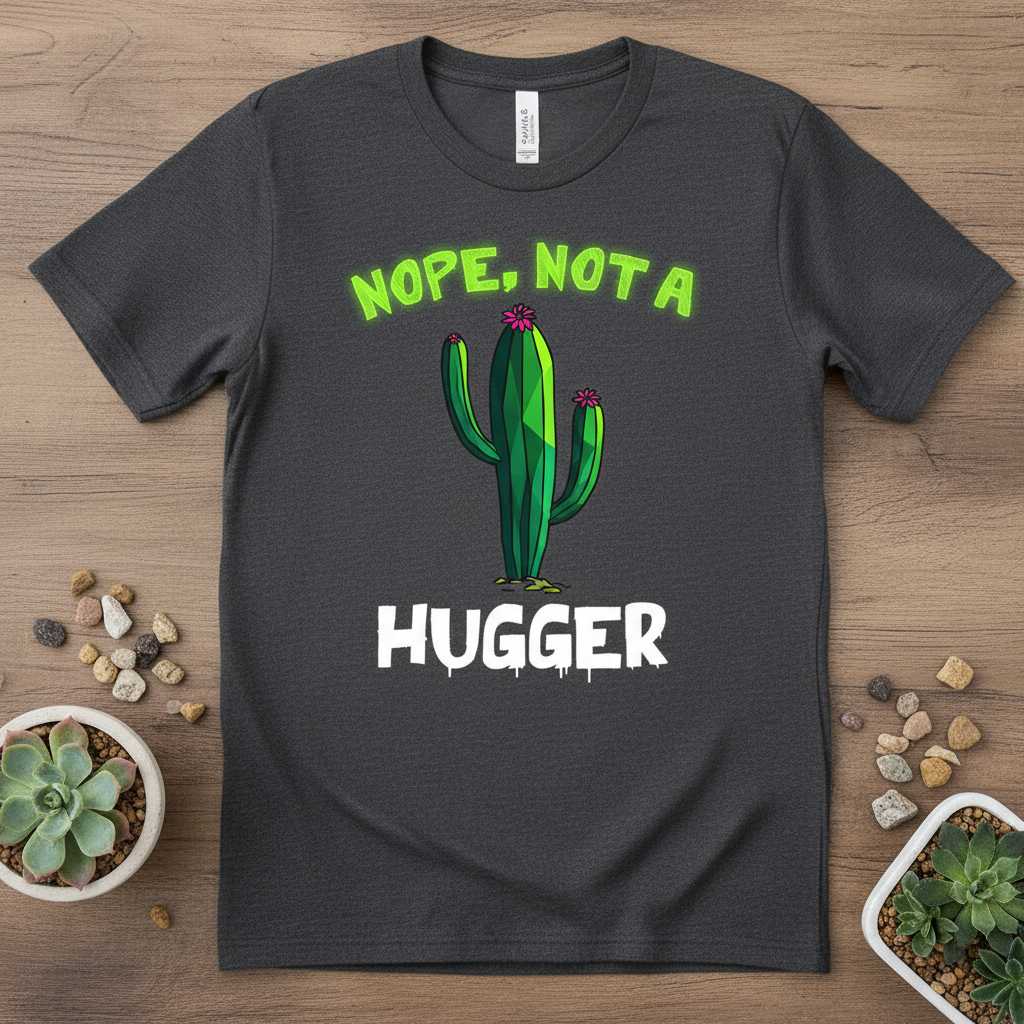 Nope Not A Hugger Graphic Cactus T-Shirt Novelty Tee Gift Idea Clothing