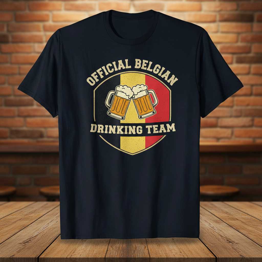 Official Belgian Drinking Team Vintage Graphic T-Shirt Beer Lover Novelty Tee