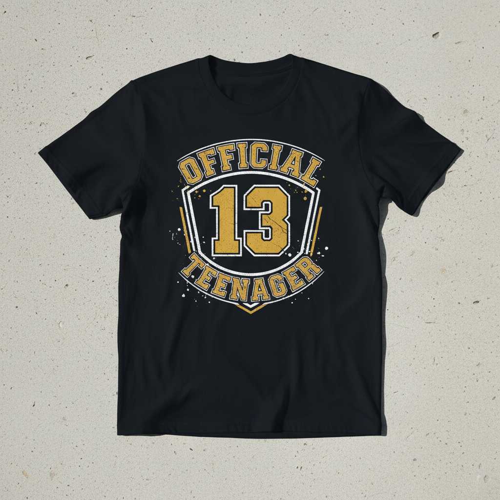 Official Teenager 13 Graphic T-Shirt Tee Birthday Gift Novelty Clothing Outfit