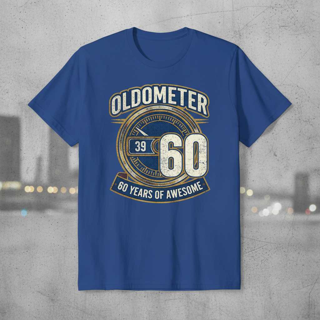 Oldometer 60 Years of Awesome Graphic T-Shirt Tee Novelty Birthday Gift
