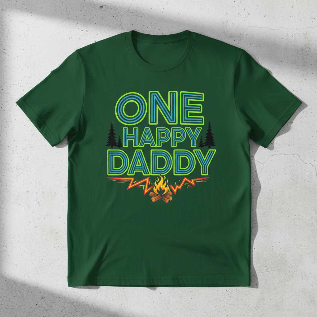 One Happy Daddy Camping Graphic T-Shirt Tee Novelty Gift for Outdoor Enthusiasts