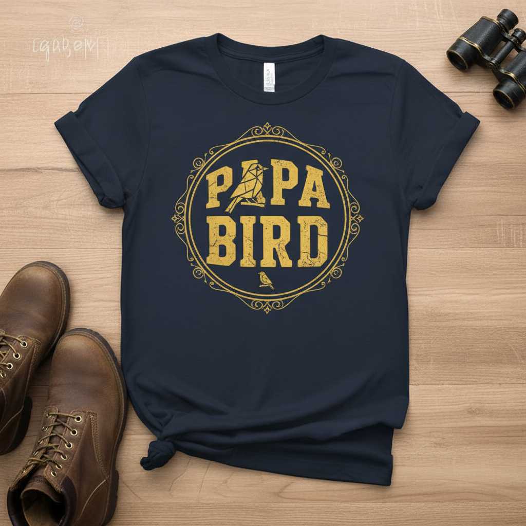 Papa Bird Vintage Graphic T-Shirt Tee Novelty Dad Gift Present for Father