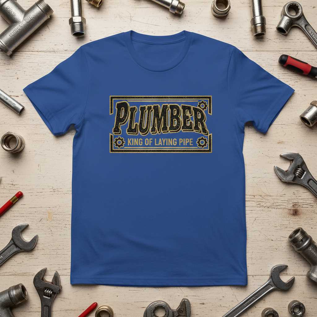 Plumber King of Laying Pipe Graphic T-Shirt Tee Novelty Plumbing Gift for Enthusiasts