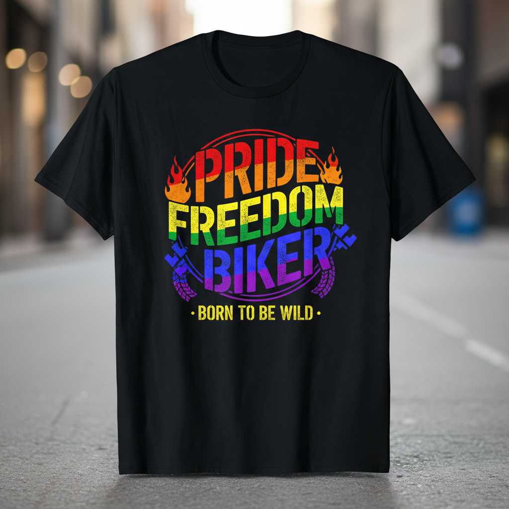 Pride Freedom Biker Born To Be Wild Graphic T-Shirt Novelty Tee Gift Idea