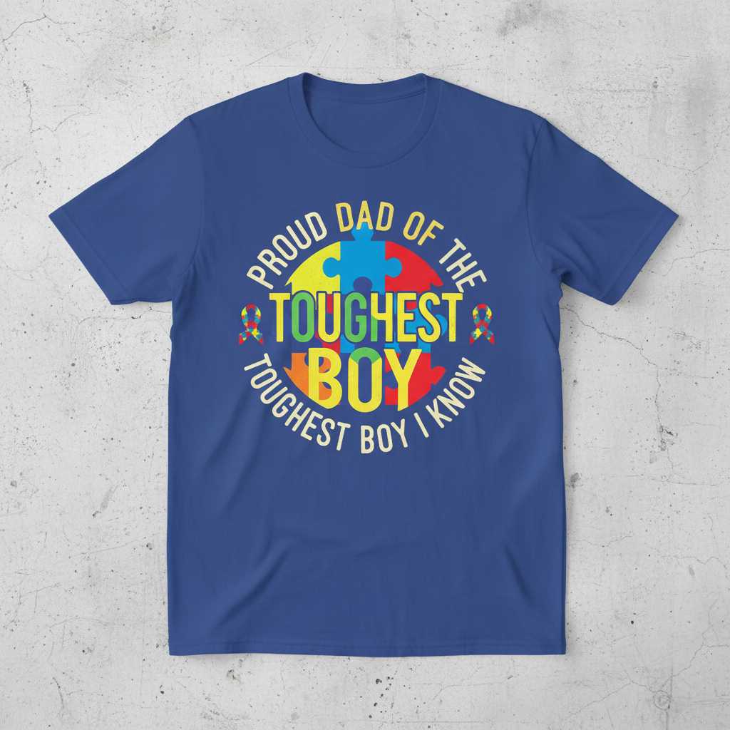 Proud Dad of the Toughest Boy Autism Awareness T-Shirt Tee Gift for Fathers