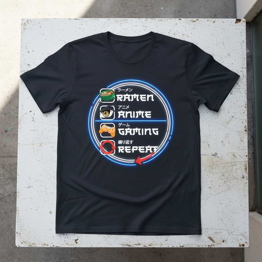 Ramen Anime Gaming Repeat Graphic T-Shirt Tee Novelty Gift for Otaku Fans