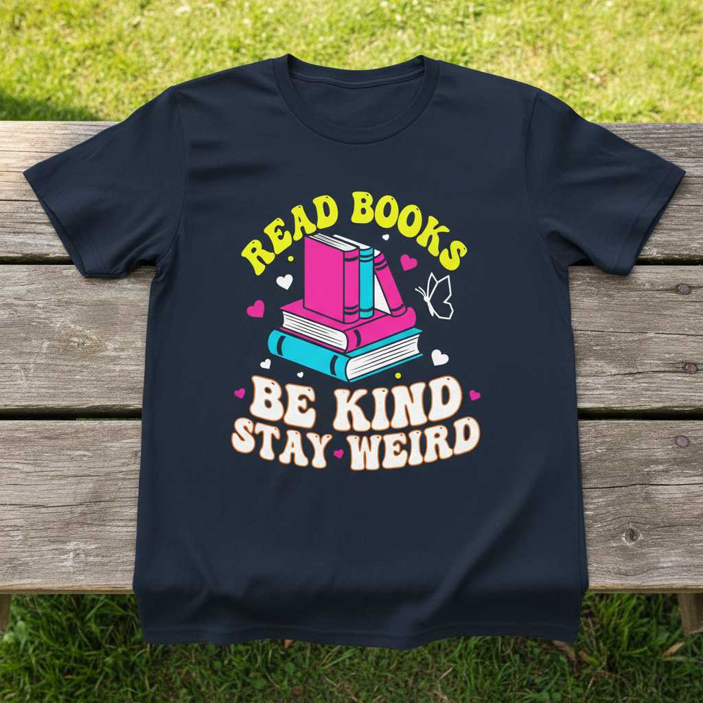 Read Books Be Kind Stay Weird Graphic T-Shirt Tee Novelty Gift for Book Lovers