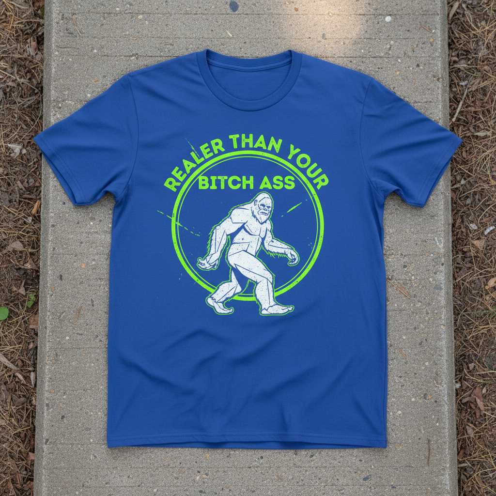 Realer Than Your Bitch Ass Sasquatch Graphic T-Shirt Novelty Tee Gift Idea