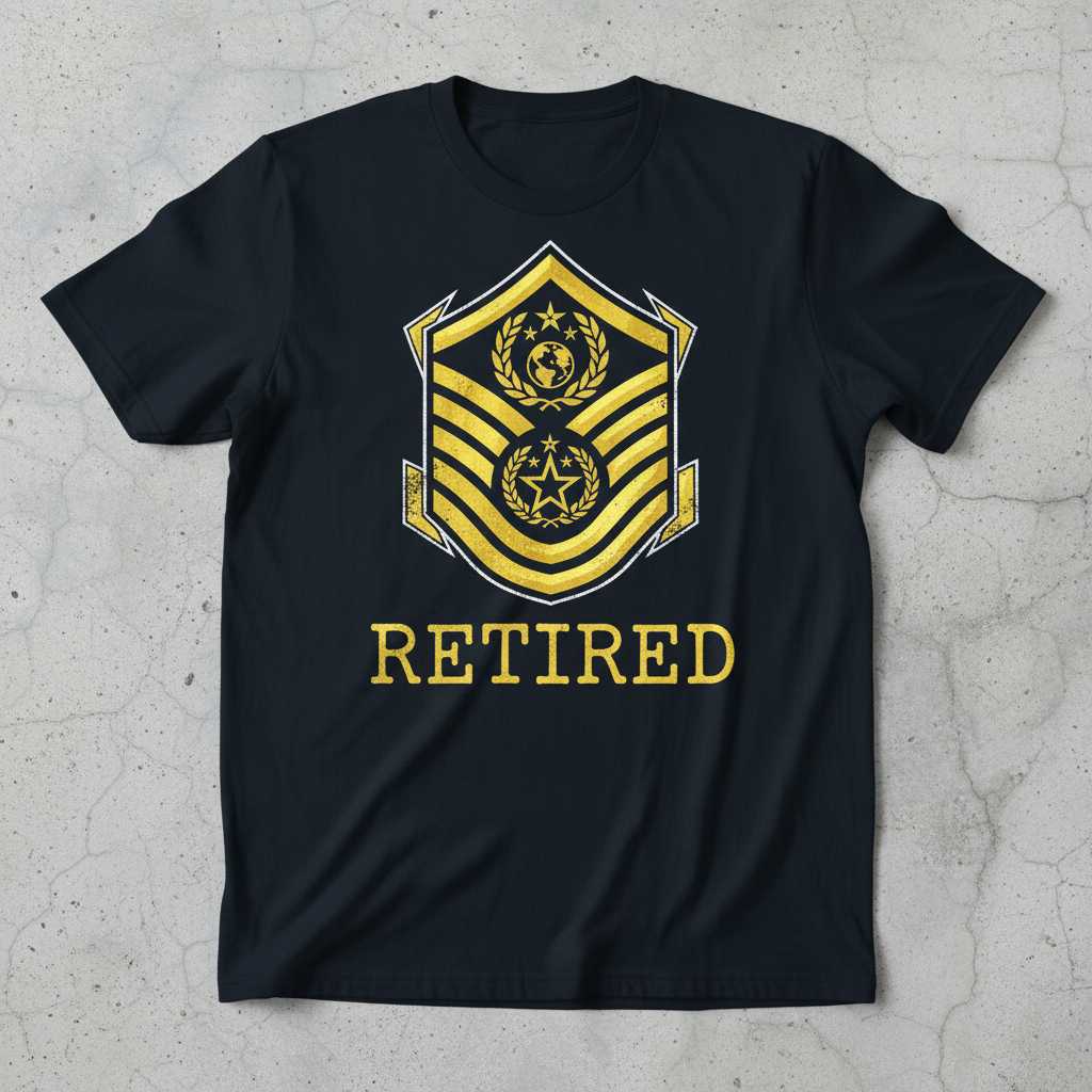 Retired Military Rank Graphic T-Shirt Vintage Veteran Tee Gift Idea Clothing