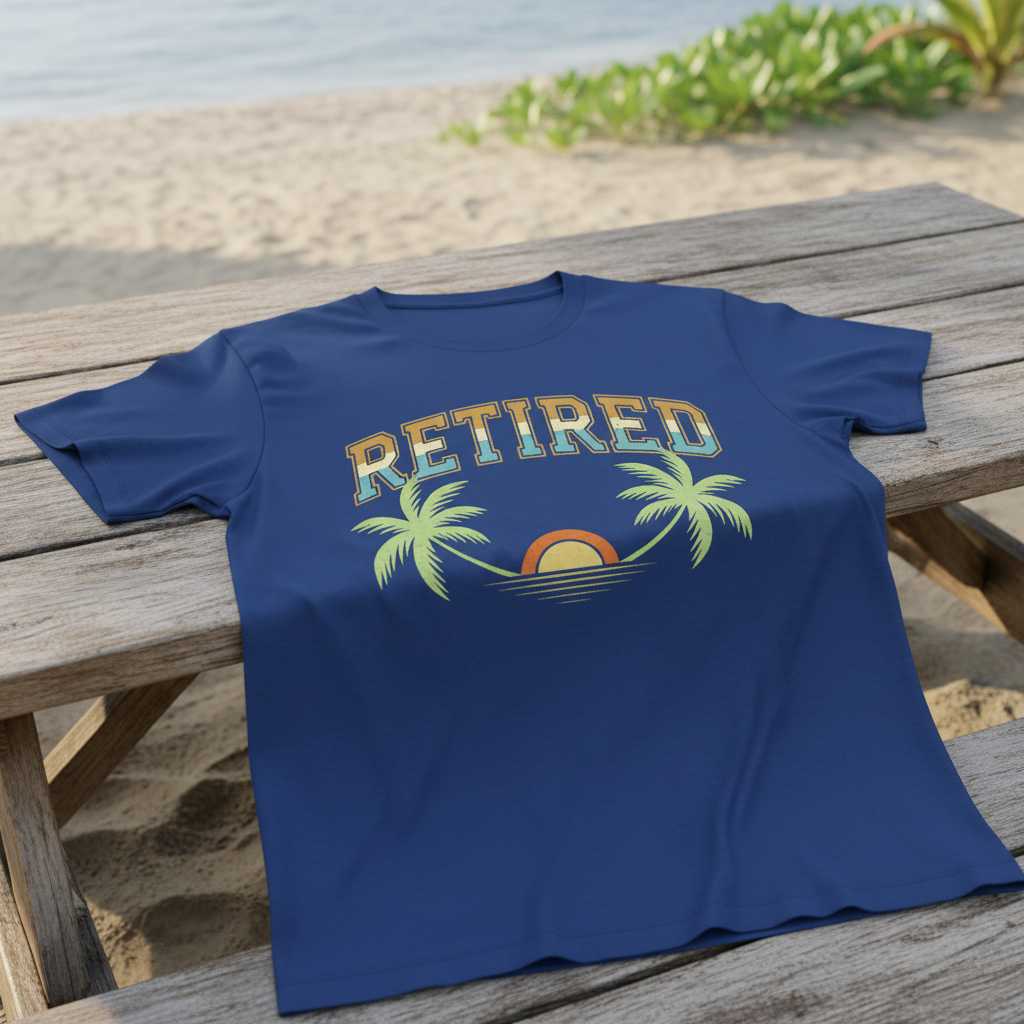 Retired Vintage Sunset Palm Trees Graphic T-Shirt Unisex Tee Gift for Beach Lovers