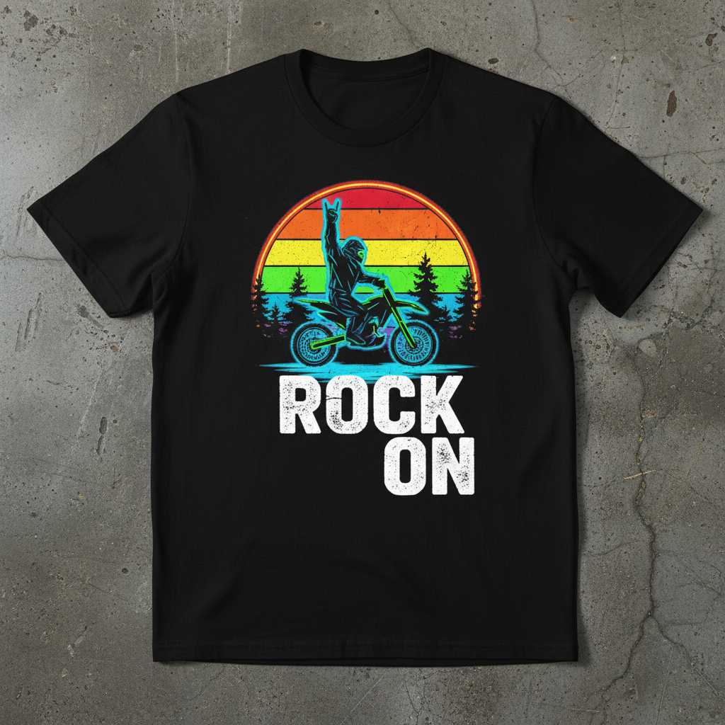 Rock On Vintage Dirt Bike Bigfoot Graphic T-Shirt Tee for Sasquatch Lover