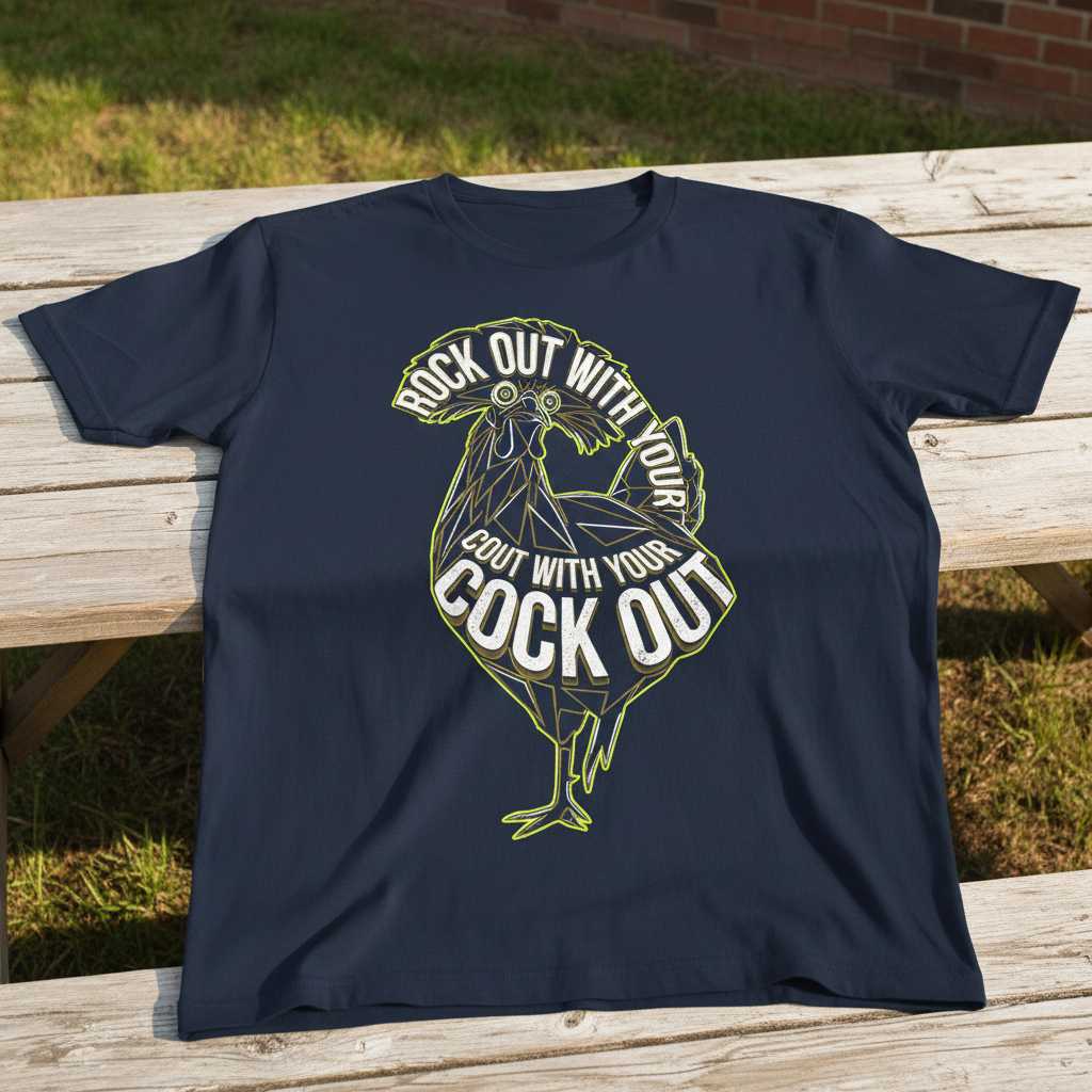 Rock Out With Your Cock Out T-Shirt Tee Graphic Novelty Gift for Rooster Lovers