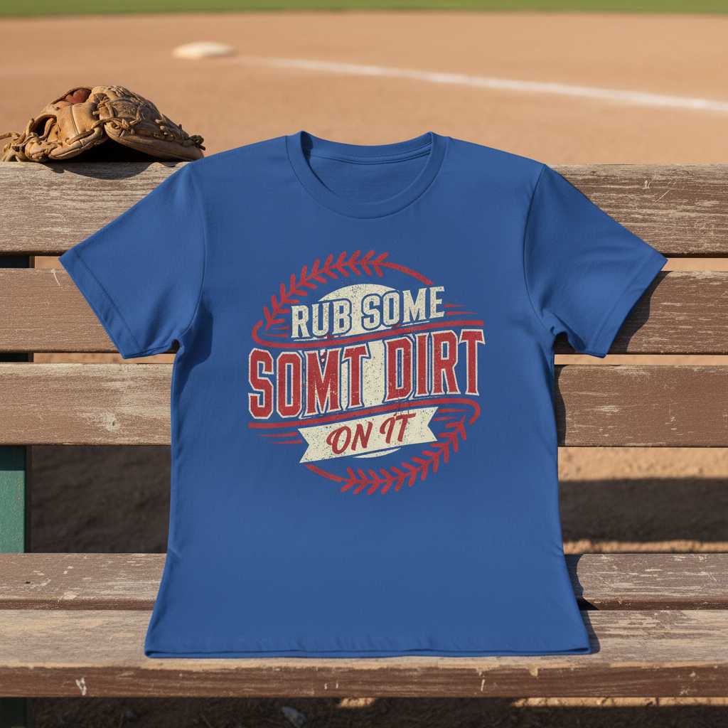 Rub Some Somt Dirt On It Baseball Graphic T-Shirt Tee Novelty Gift for Coach Fan