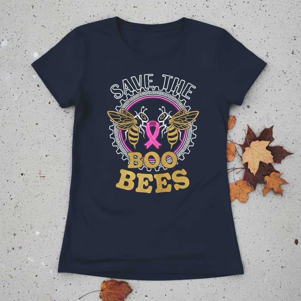 Save The Boo Bees Breast Cancer Awareness Graphic T-Shirt Tee Novelty Gift