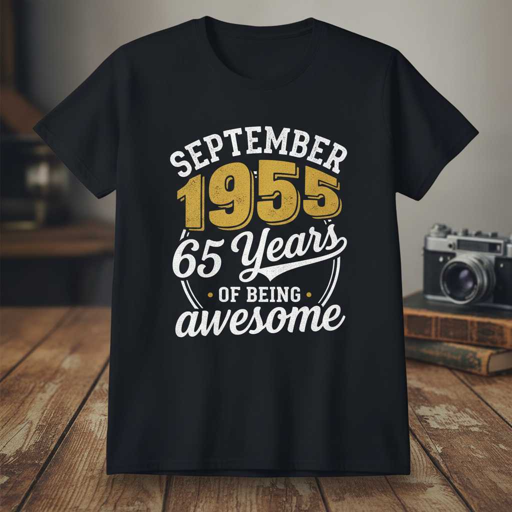 September 1955 65 Years of Being Awesome T-Shirt Tee Birthday Gift Present