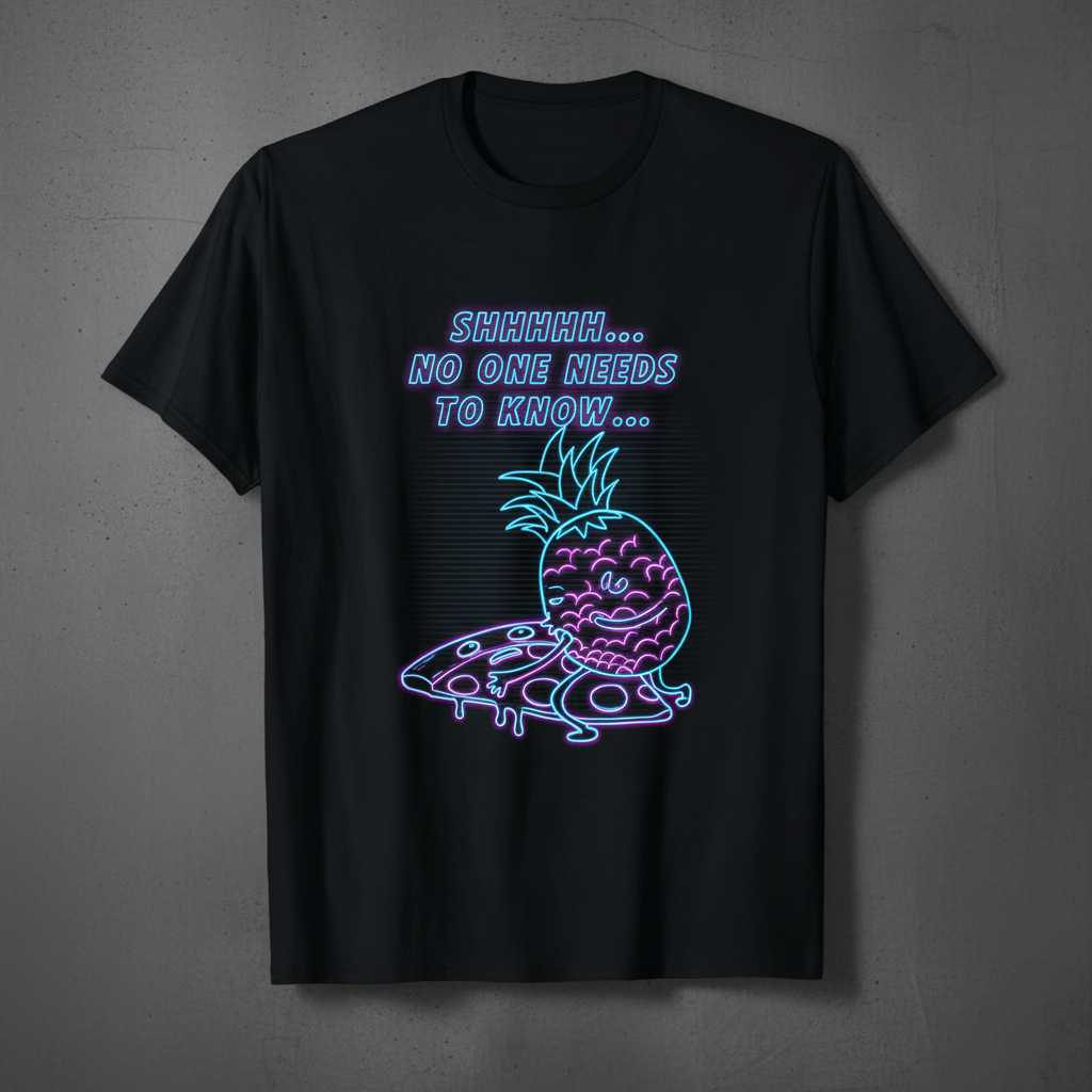 Shhhhh No One Needs To Know Neon Pineapple Pizza Graphic T-Shirt Novelty Tee Gift
