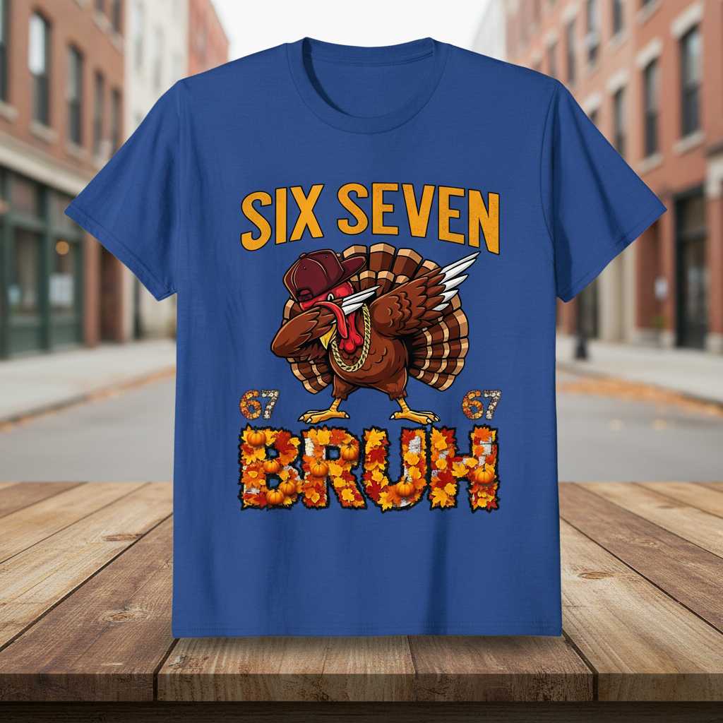 Six Seven Bruh Turkey Thanksgiving Graphic T-Shirt Tee Novelty Gift Outfit
