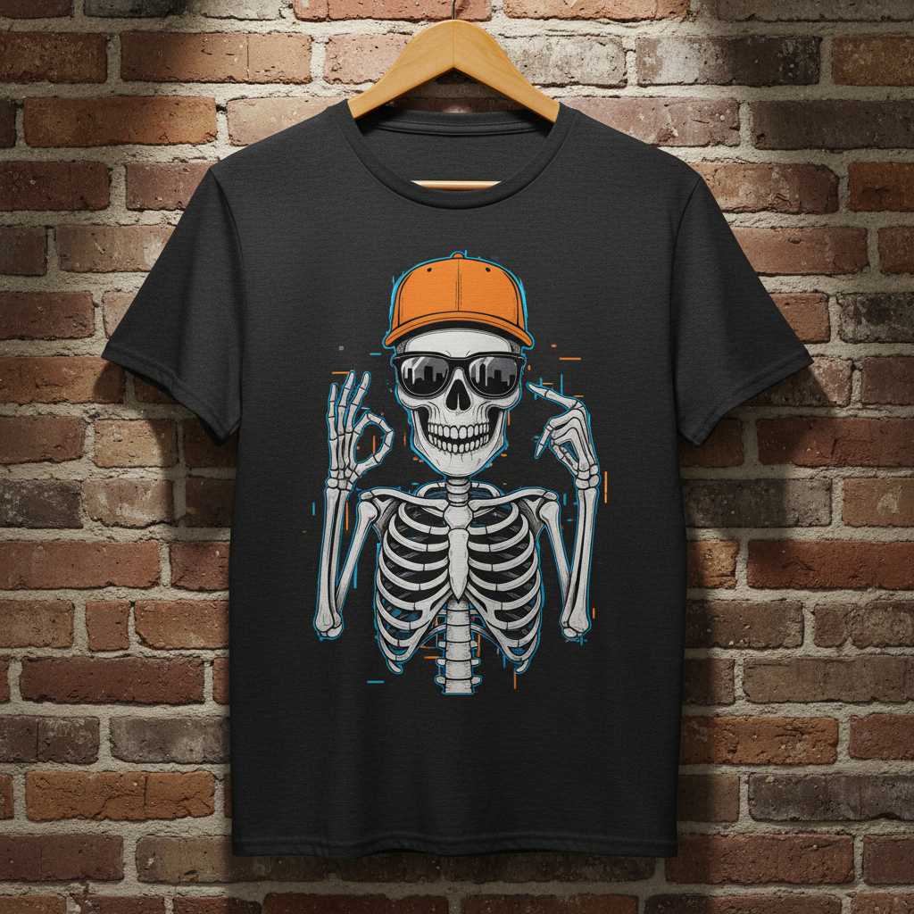 Skeleton Hand Gesture Graphic T-Shirt Novelty Tee Halloween Outfit Gift Idea