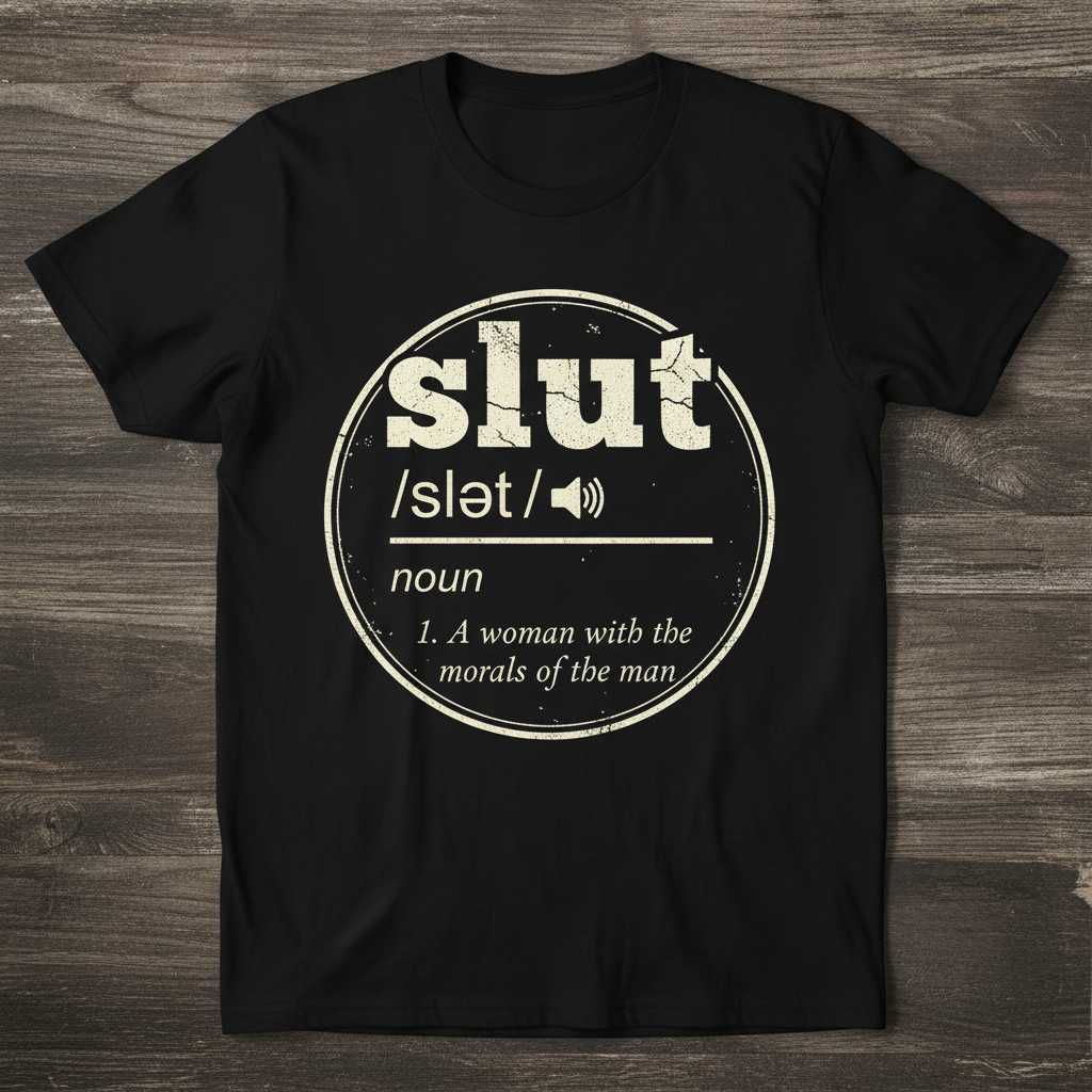 Slut A Woman With The Morals Of The Man Graphic T-Shirt Novelty Tee Gift
