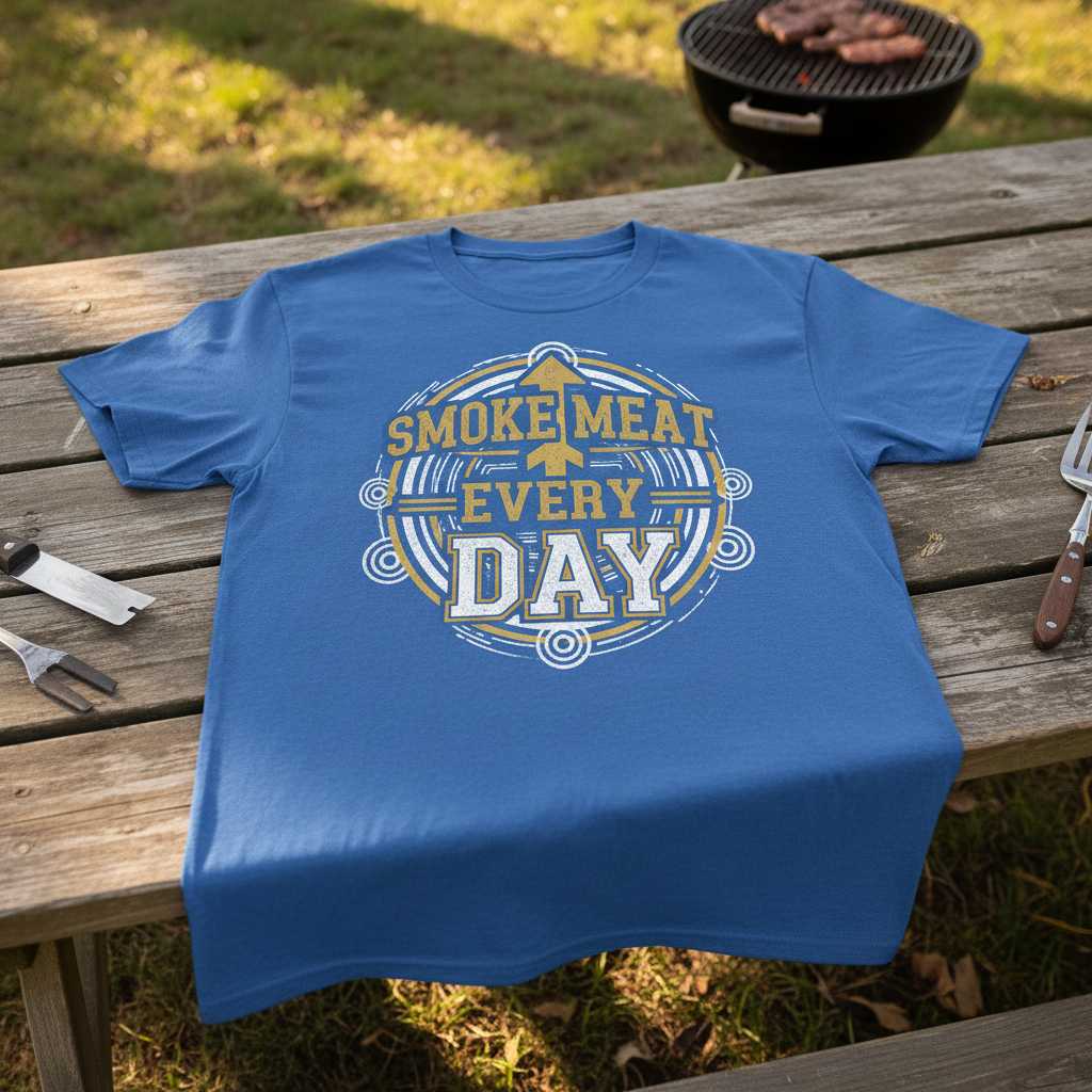 Smoke Meat Every Day BBQ Graphic T-Shirt Grilling Tee Novelty Gift for Pitmaster