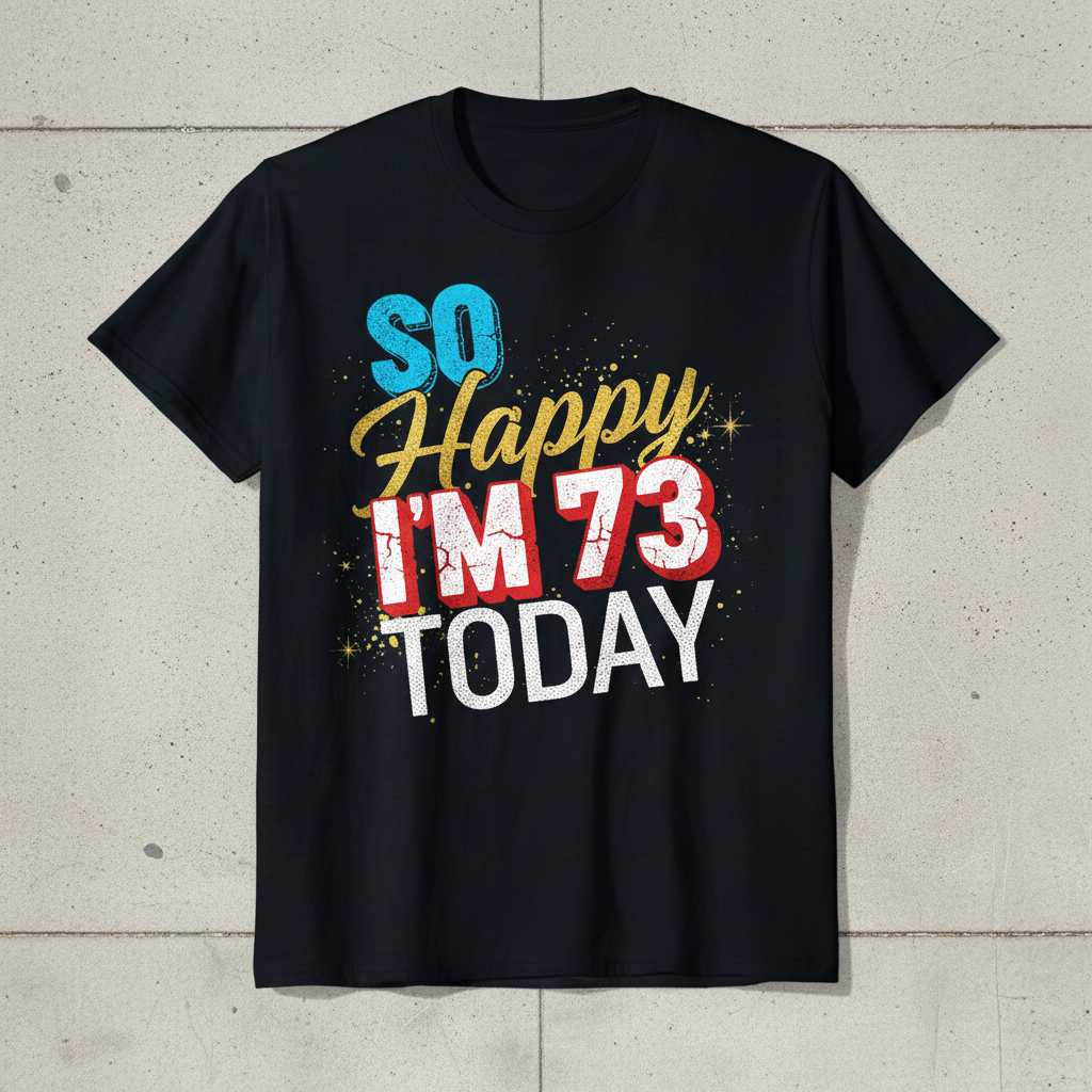 So Happy Im 73 Today Graphic T-Shirt Tee Birthday Novelty Gift Outfit Merch