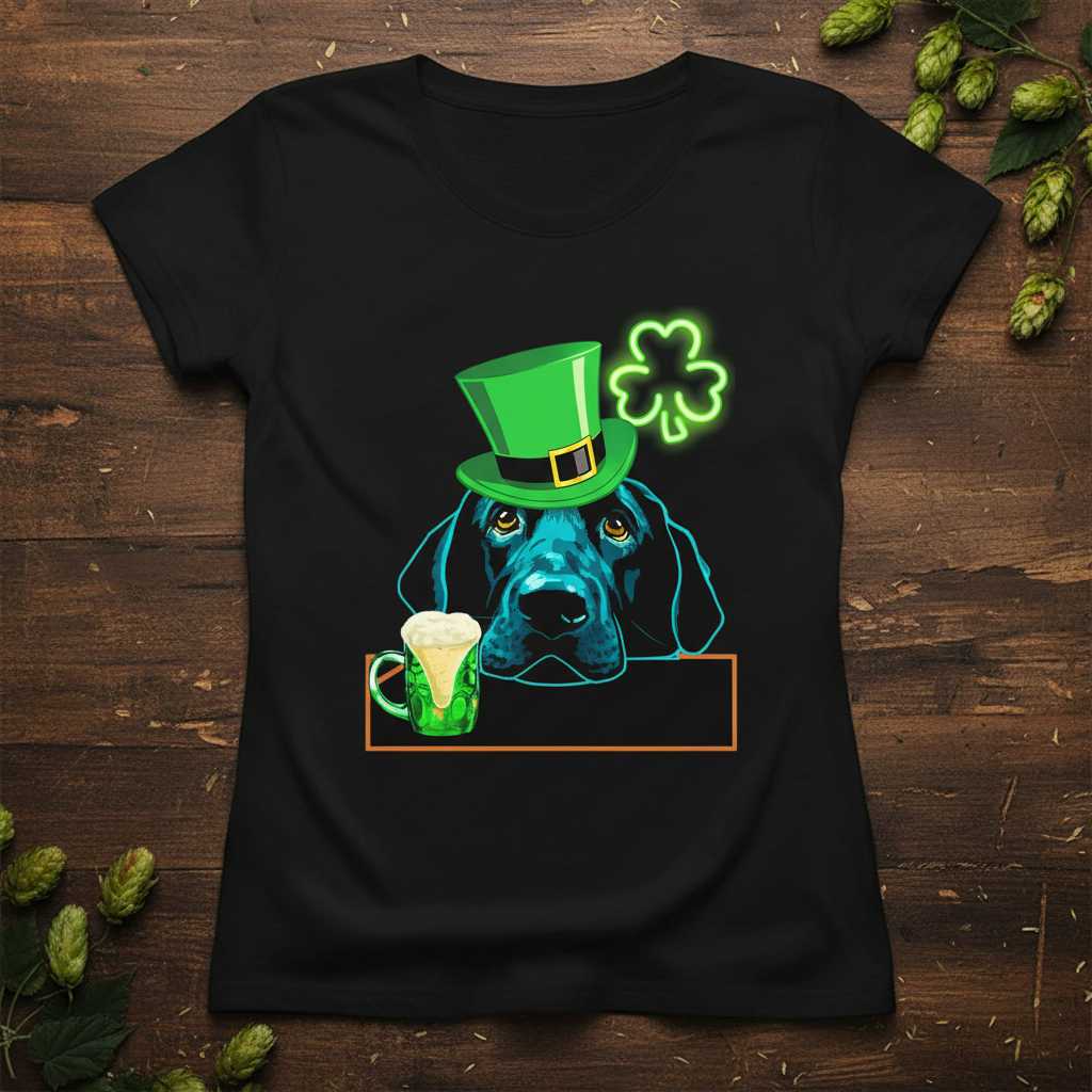 St Patricks Day Black Lab Dog Green Beer Graphic T-Shirt Tee Novelty Gift