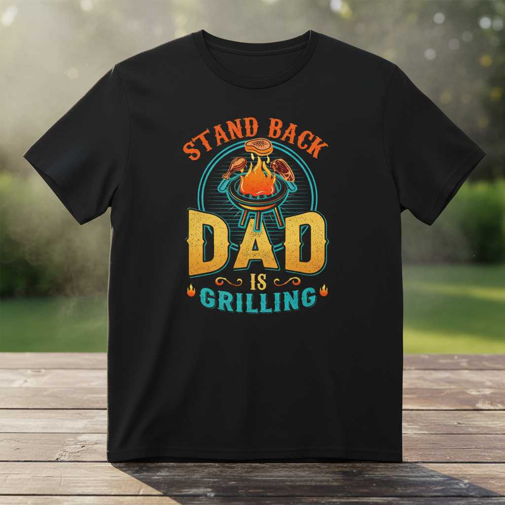 Stand Back Dad Is Grilling Vintage Graphic T-Shirt BBQ Tee Gift for Grill Lovers