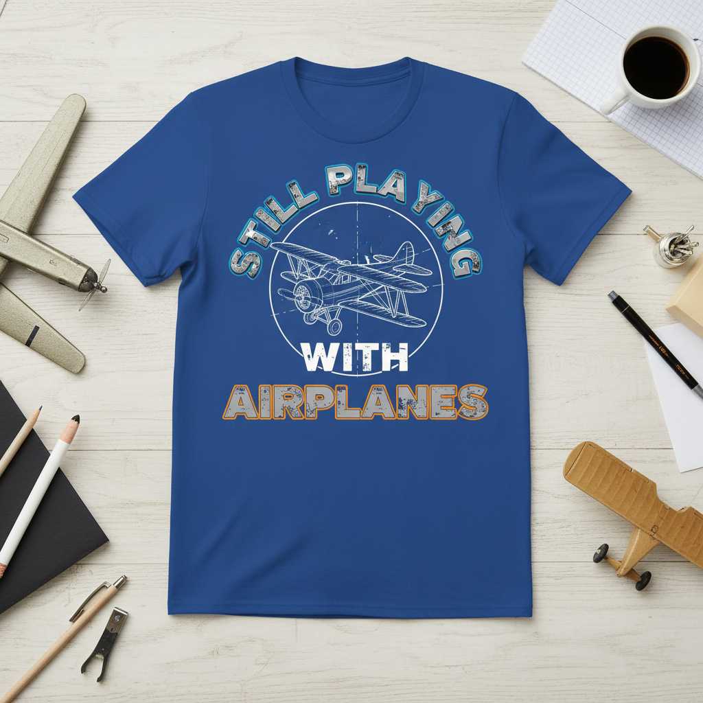 Still Playing With Airplanes Vintage Graphic T-Shirt Tee Gift for Pilot Enthusiasts