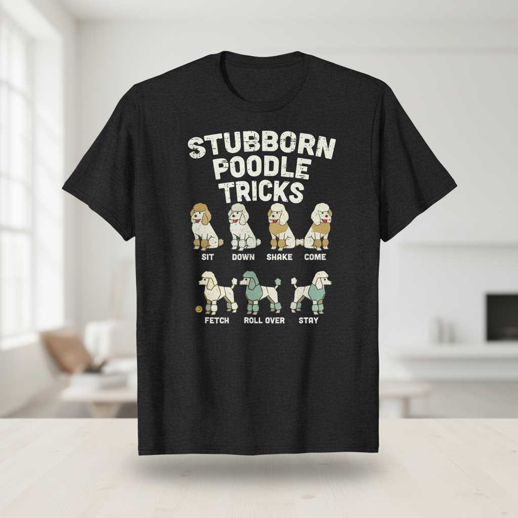 Stubborn Poodle Tricks Funny Dog Lover Graphic T-Shirt Novelty Tee Gift Idea