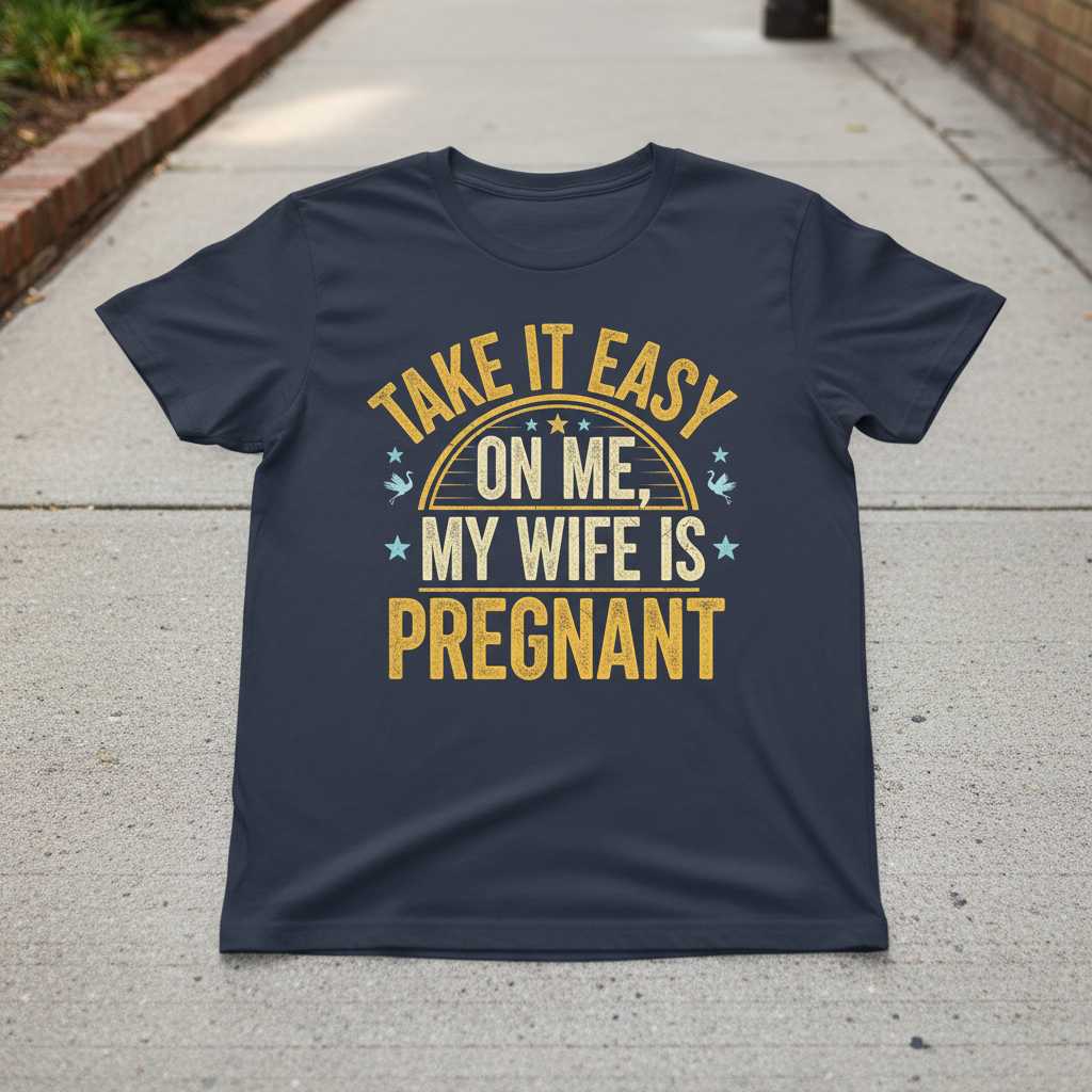 Take It Easy On Me My Wife Is Pregnant Graphic T-Shirt Novelty Dad Tee Gift