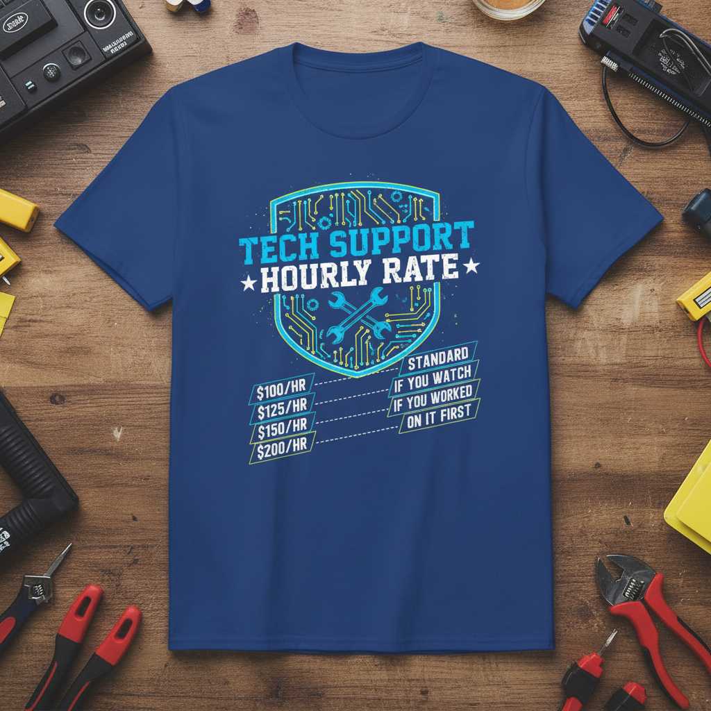 Tech Support Hourly Rate Graphic T-Shirt Novelty Tee Gift Idea for IT Fans