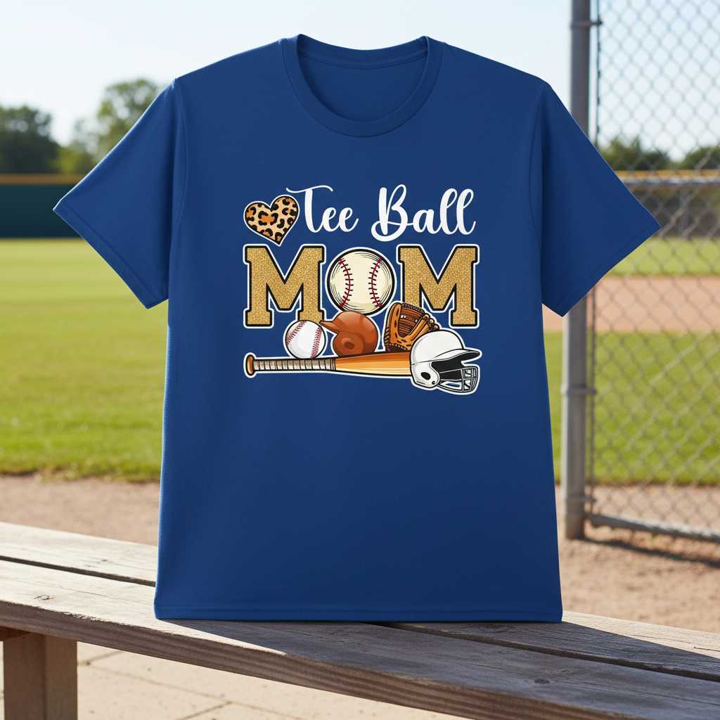 Tee Ball Mom Graphic T-Shirt Tee Baseball Lover Gift Idea Sports Fan Outfit