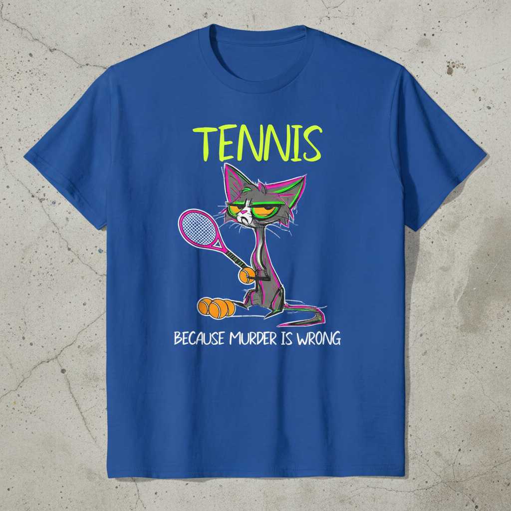 Tennis Because Murder Is Wrong Graphic Novelty T-Shirt Funny Cat Tee Gift Idea