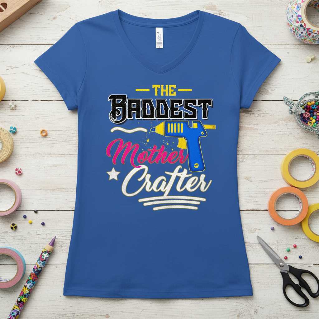 The Baddest Mother Crafter Graphic T-Shirt Novelty Tee Gift for Craft Lovers
