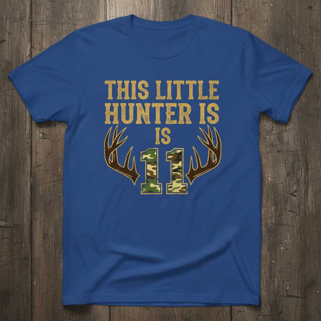 This Little Hunter Is 11 Camo Antlers Graphic T-Shirt Tee Birthday Gift Outfit
