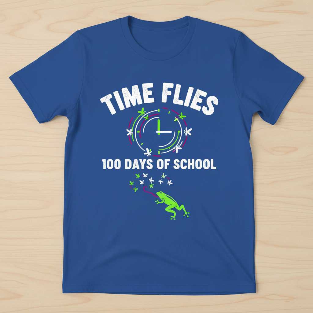 Time Flies 100 Days Of School Graphic T-Shirt Novelty Tee Gift Idea