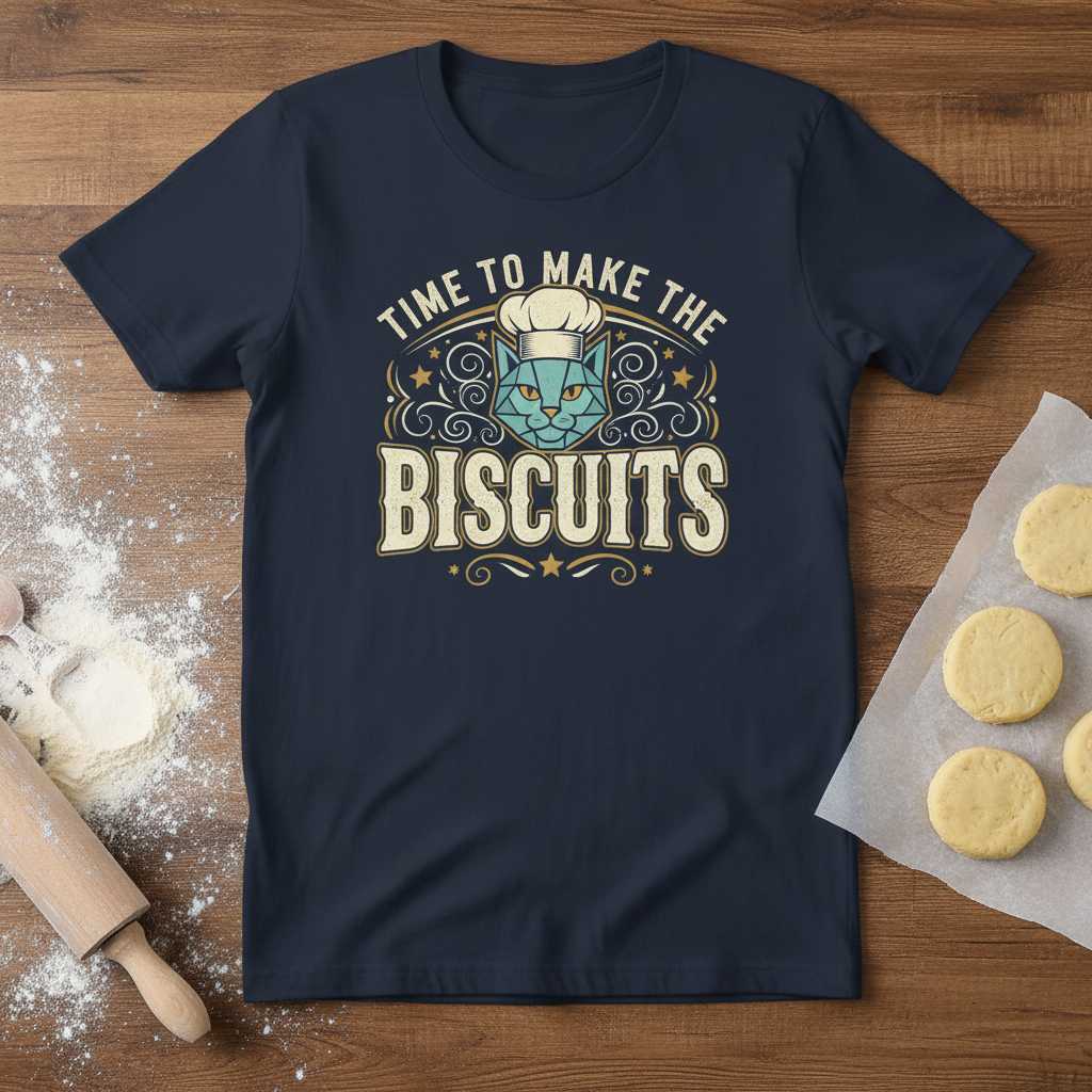 Time To Make The Biscuits Cat Baking Graphic T-Shirt Novelty Tee Gift for Fans