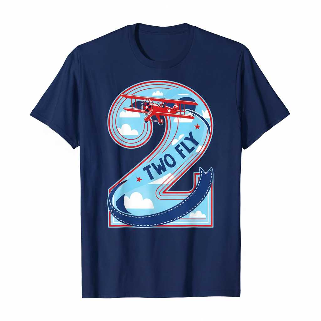 Two Fly Airplane 2nd Birthday T-Shirt Tee Graphic Novelty Gift for Boys
