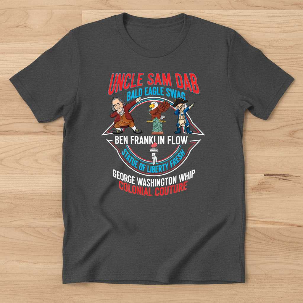 Uncle Sam Dab Bald Eagle Swag Ben Frankin Flow T-Shirt Graphic Tee Novelty Gift