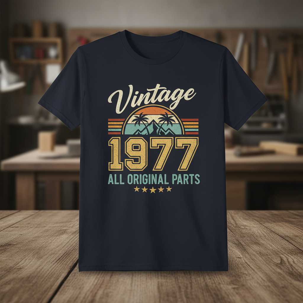 Vintage 1977 All Original Parts Retro Graphic T-Shirt Tee Birthday Gift Clothing